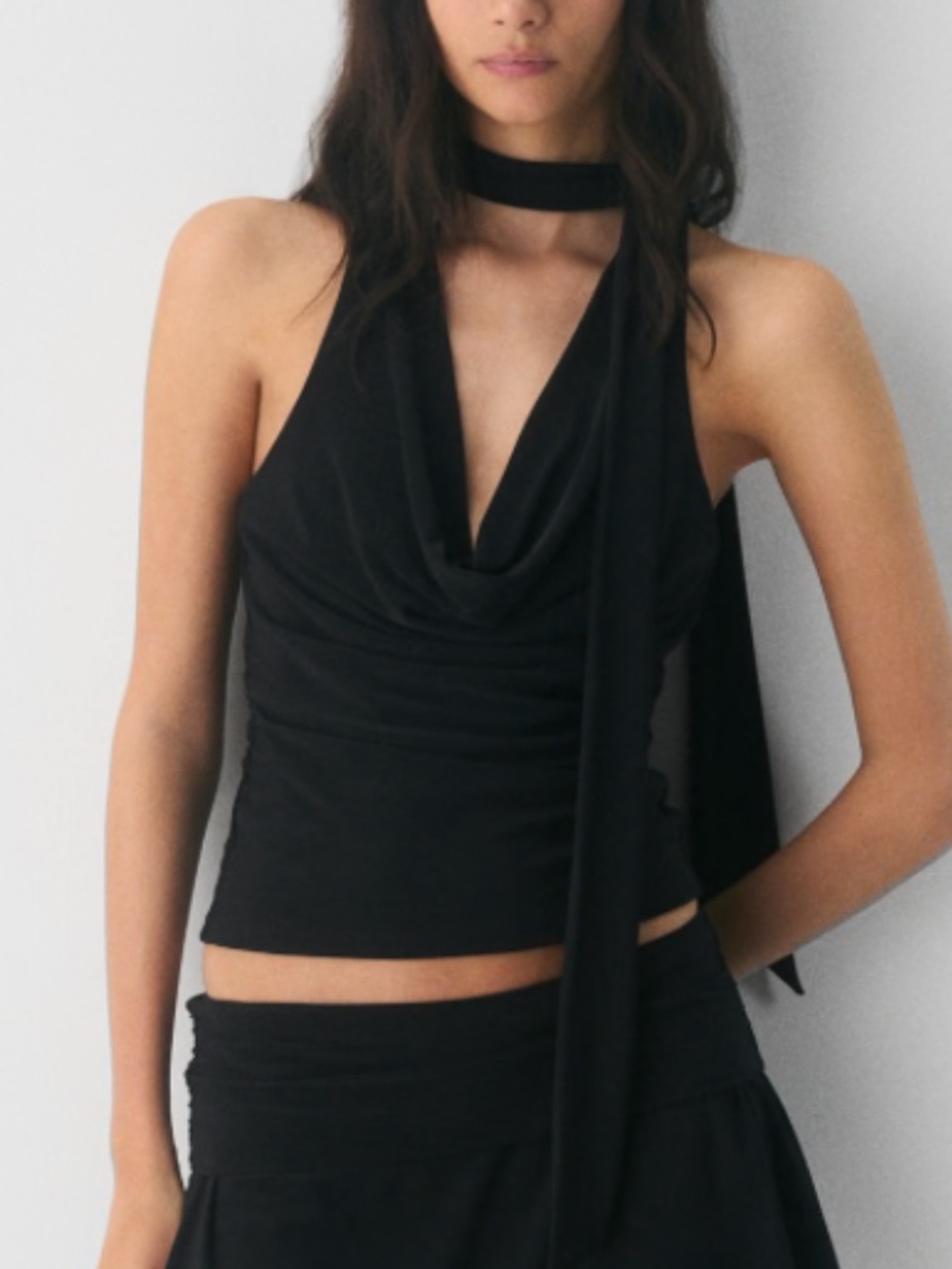 Ten by Babaton smooth matter Penthouse Sleeveless Brown Top front scarf XS - Picture 8 of 8